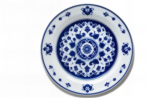 Photo porcelain plate with a blue and white pattern