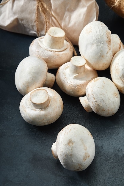 Porcini mushrooms Copy space, closeup, photo for a grocery store