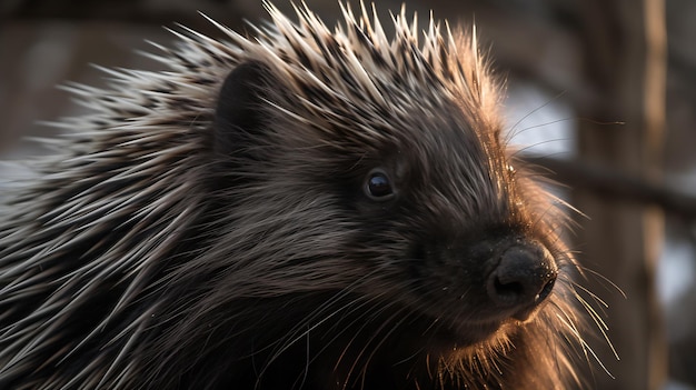 A porcupine looking into the camera