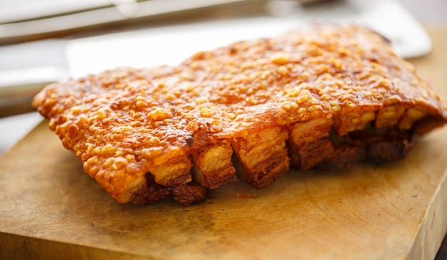 Pork belly crispy sliced cook by roasted or deep fry