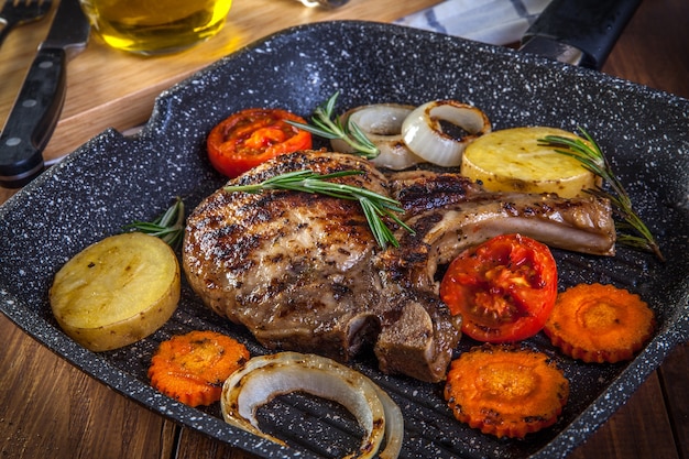 Pork Chop Steak in frying pan