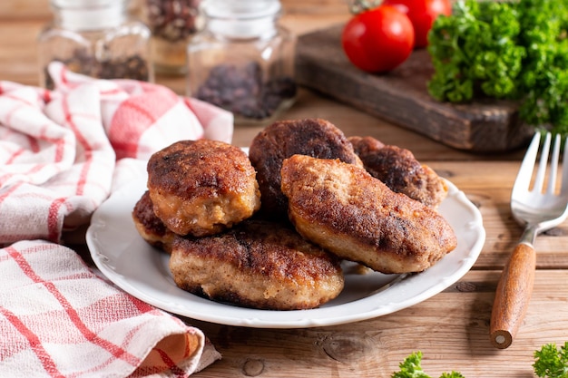 Pork cutlets from minced meat Panfried meatballs Healthy dinner for the family