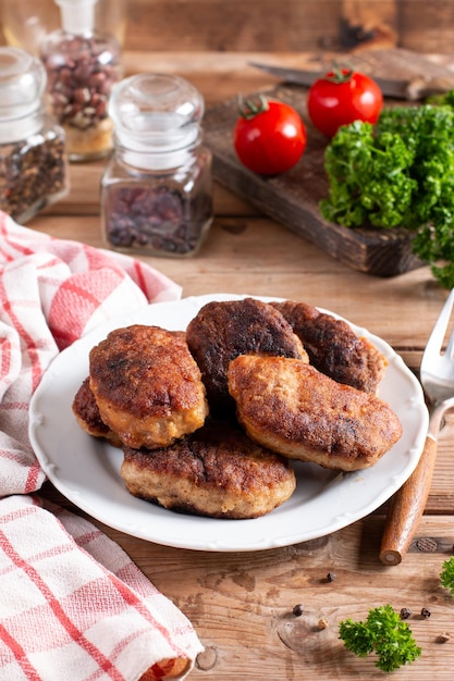 Pork cutlets from minced meat Panfried meatballs Healthy dinner for the family