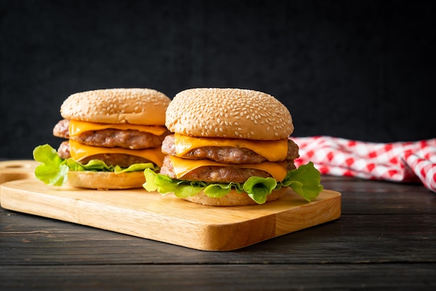 Pork hamburger or pork burger with cheese