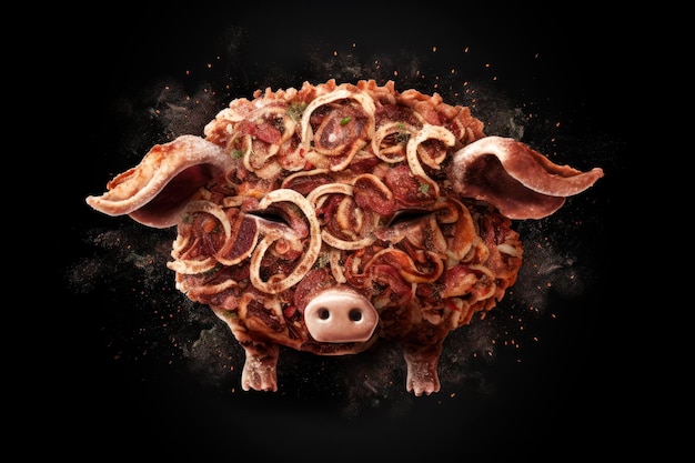 Pork head from meat products logo on a dark background generative ai