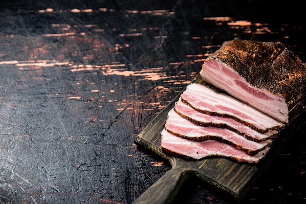 Pork lard cut on a cutting board