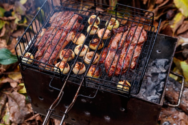 Pork meat cooking on the grill