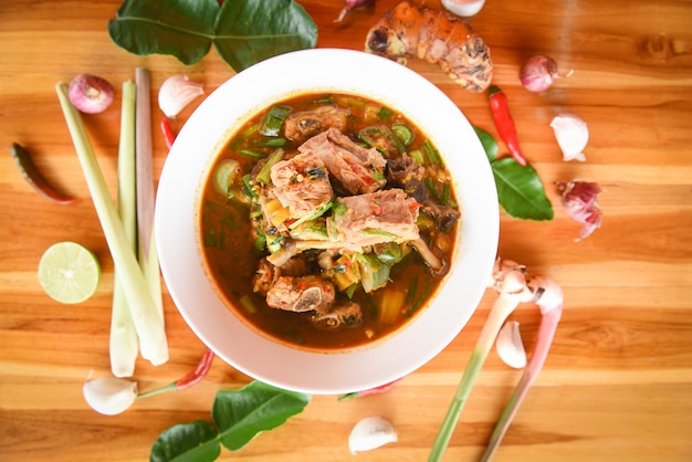 Pork rib curry spicy soup / pork bone with hot and sour soup bowl 