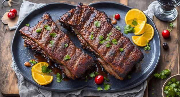 Pork ribs on a beautiful plate AI generated