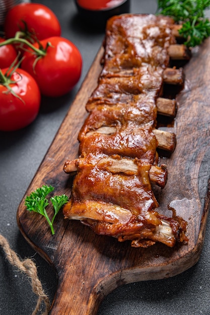 pork ribs grill barbecue fried meal food snack on the table copy space food background