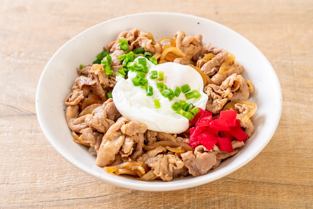 pork rice bowl with egg (Donburi) - japanese food 