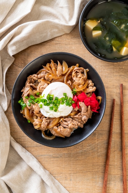 pork rice bowl with egg (Donburi) - japanese food 