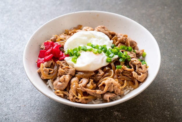 pork rice bowl with egg (Donburi) - japanese food 