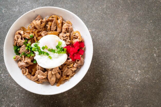 pork rice bowl with egg (Donburi) - japanese food 