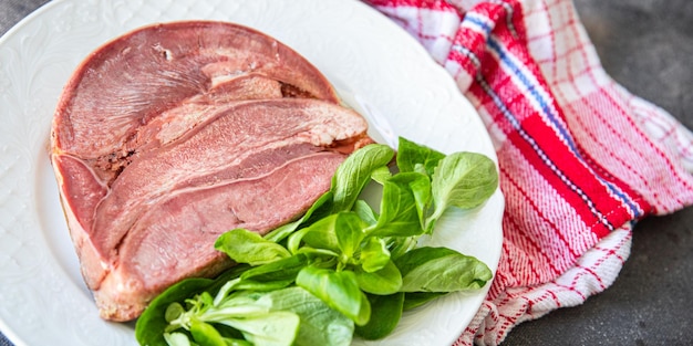 pork tongue meat fresh healthy meal food snack on the table copy space food background