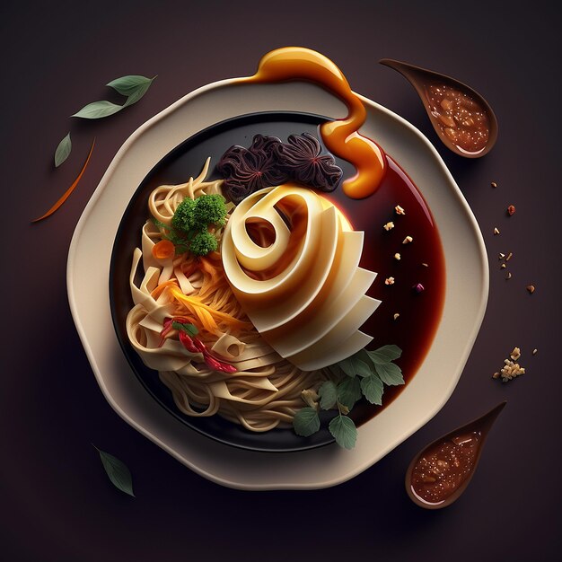 Pork zha jiang noodle food on dish AI Generated