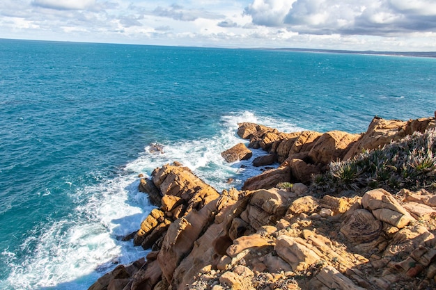 Port aux Princes, Tunisia, Cliffs and Rocks, Mediterranean Sea landscape with beautiful blue sky.