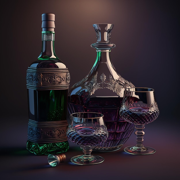 Port red wine alcohol drink glass bottle AI Generated