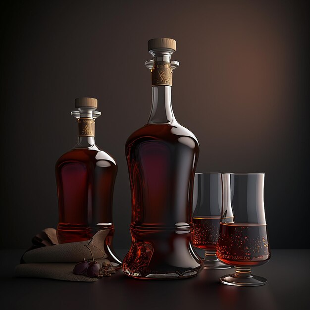 Port red wine alcohol drink glass bottle AI Generated