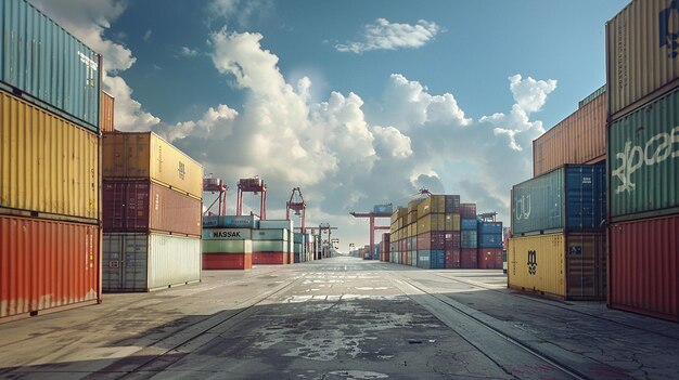 Port with cargo vessel during cargo operation in the port industry shipping Containers logistics