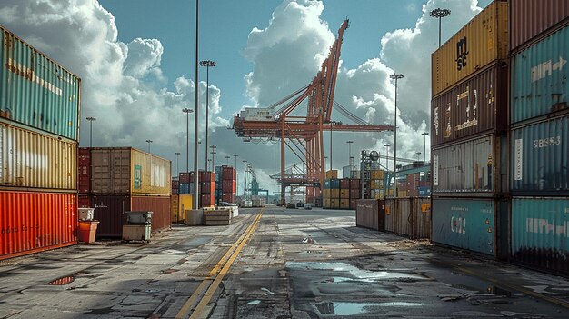 Port with cargo vessel during cargo operation in the port industry shipping Containers logistics