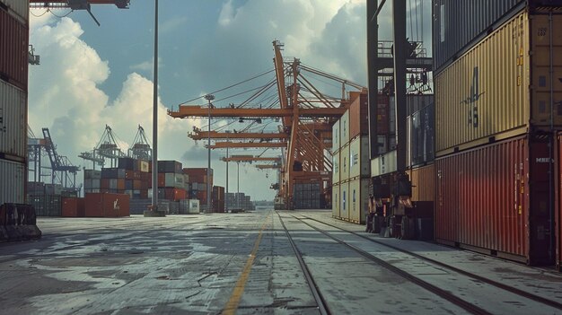 Port with cargo vessel during cargo operation in the port industry shipping Containers logistics