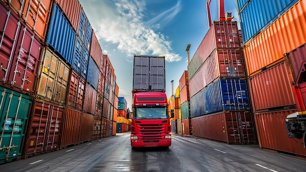 Port with cargo vessel during cargo operation in the port industry shipping Containers logistics