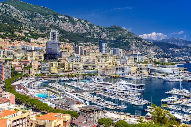 Port with yachts in La Condamine MonteCarlo Monaco Cote d'Azur French Riviera