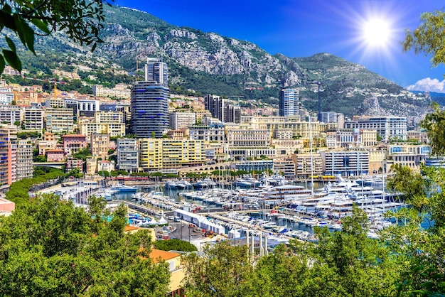 Port with yachts in La Condamine MonteCarlo Monaco Cote d'Azur French Riviera