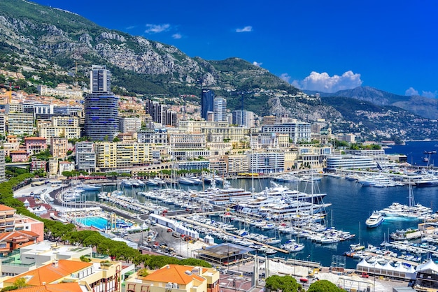 Port with yachts in La Condamine MonteCarlo Monaco Cote d'Azur French Riviera