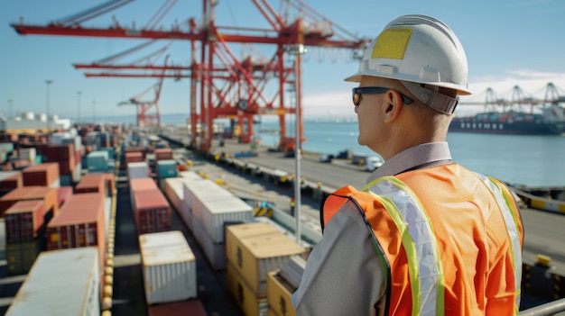 a port worker inspecting cargo containers