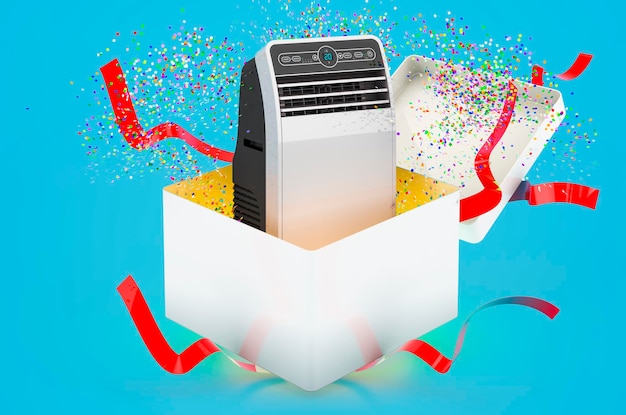 Portable Air Conditioner inside gift box 3D rendering