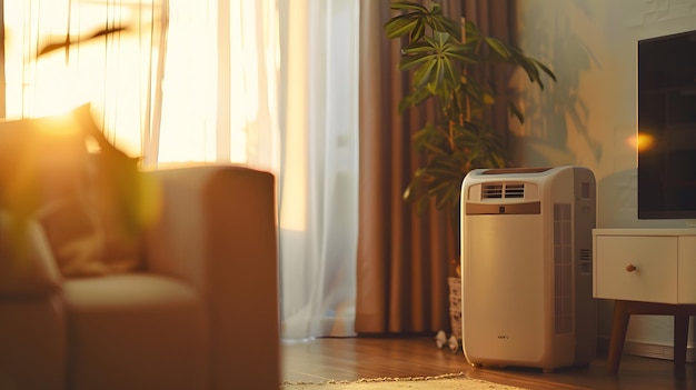 portable air conditioner or mobile air cooler in modern living room Generative AI