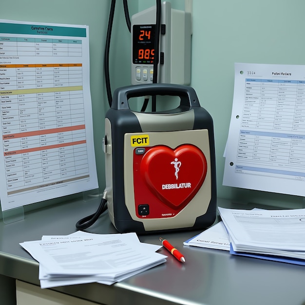 Photo portable defibrillator with charts and records