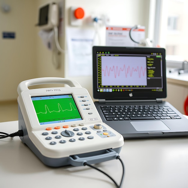 Portable ECG Machine with Laptop and Charts