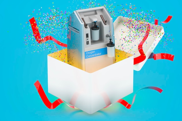 Portable Oxygen Concentrator inside gift box 3D rendering