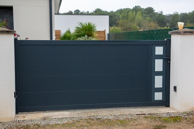 Portal aluminum sliding grey metal gate high of modern gray suburb house entrance