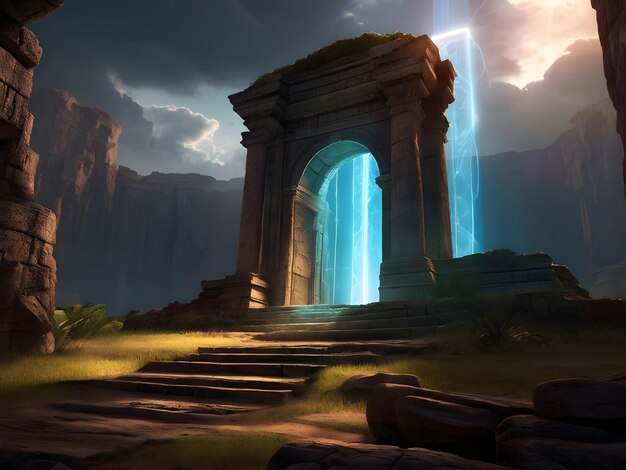 Photo the portal of ancient relics glowed with energy