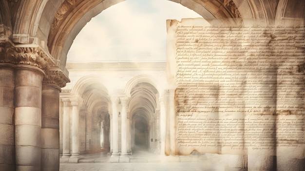 Portal of cathedral against background of biblical