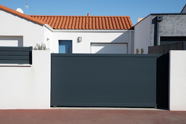 Portal grey dark home steel slide door gray aluminum gate slats