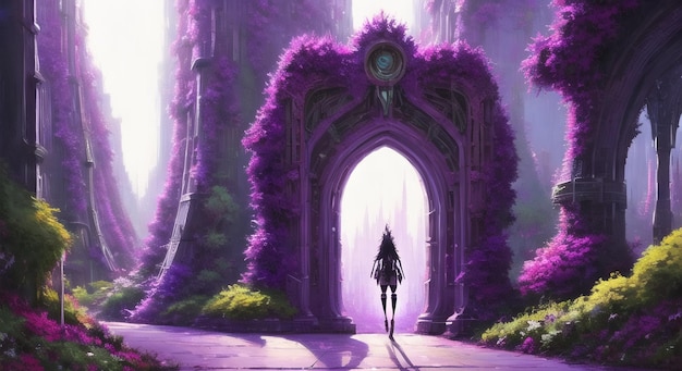 Portal to heaven Fantasy Sci fi background illustration AI generated