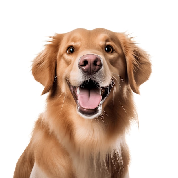 Porter of happy golden retriever breed dog isolated on the background Generative AI