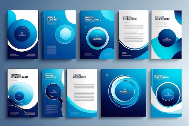 Portfolio geometric design vector set Abstract blue liquid graphic gradient circle shape