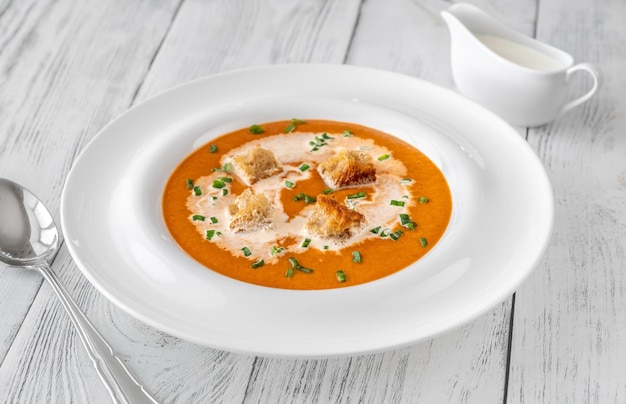 Portion of bisque famous French seafood soup