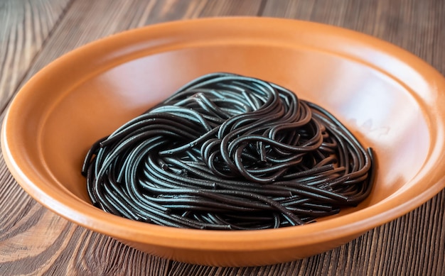 Portion of black spaghetti