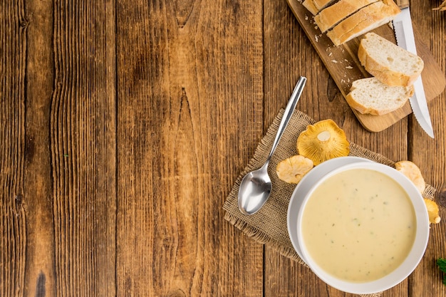 Portion of Chanterelle Soup selective focus