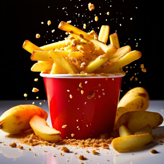 A portion of fried chips in a cardboard box