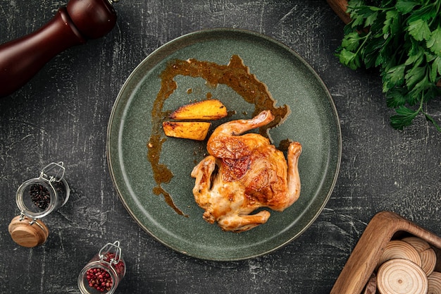 Portion of gherkin chicken with potatoes