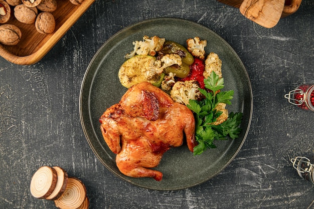 Photo portion of gherkin chicken with vegetables