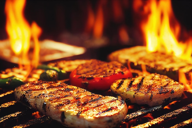 Portion of grilled vegetable with meat